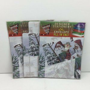 Designer Stationary & Envelope Christmas Santa Primitive Vintage 28 Count Set